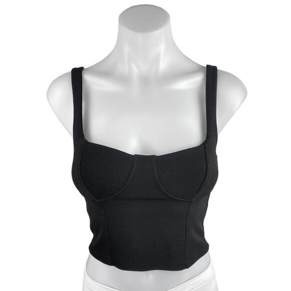 Zara Women's Black Sleeveless Square Neck Cami Bandeau Crop Corset Tank Top Sz S - Picture 1 of 3